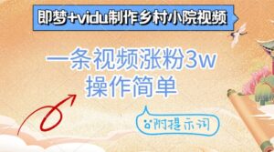 即梦+vidu制作乡村小院视频,一条视频涨粉3w,操作简单,附提示词-中创网_分享创业项目_互联网资源