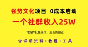 强势文化项目，一个社群收入25个W，0成本启动，可矩阵批量操作，原创详细实操教程-中创网_分享创业项目_互联网资源