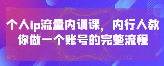 个人ip流量内训课，内行人教你做一个账号的完整流程-中创网_分享创业项目_互联网资源