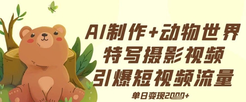 AI制作动物世界特写摄影视频+引爆短视频流量+单日变现多张-中创网_分享创业项目_互联网资源