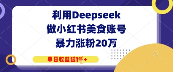 利用Deepseek做小红书美食账号，暴力涨粉20W，单日收益破1K+-中创网_分享创业项目_互联网资源