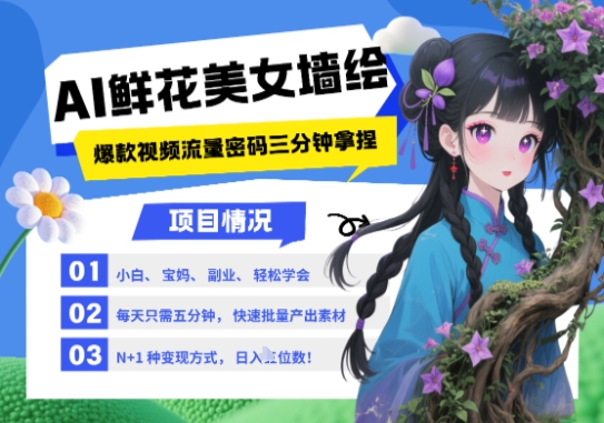 AI+墙绘+美女+鲜花，2025最火流量密码，小白三分钟学会，N种变现渠道，月入五位数-中创网_分享创业项目_互联网资源