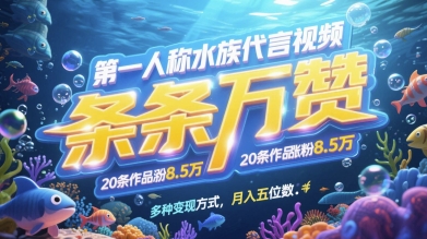 第一人称水族代言视频，条条万赞，20条作品涨粉7.8W，多种变现方式月入五位数-中创网_分享创业项目_互联网资源
