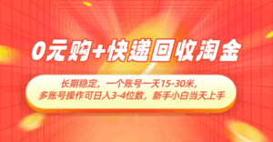 0元购+快递回收淘金，长期稳定，单号一天15-30米，多账号操作可日入3-4位数-中创网_分享创业项目_互联网资源