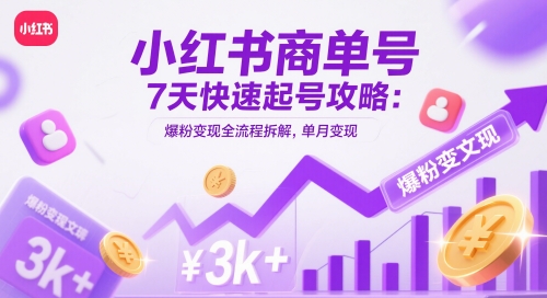 小红书商单号7天快速起号攻略：爆粉变现全流程拆解，单月变现3k+-中创网_分享创业项目_互联网资源