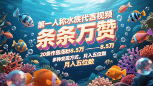 第一人称水族代言视频，条条万赞，20条作品涨粉8.5万，多种变现方式月，入五位数-中创网_分享创业项目_互联网资源