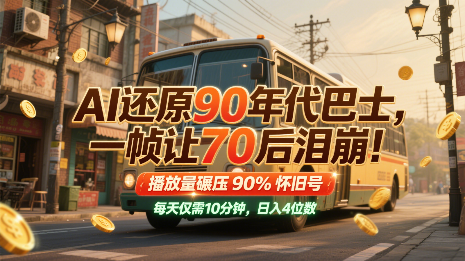 AI还原90年代巴士，一帧让70后泪崩！播放量碾压90%怀旧号，每天10分钟，日入4位数-中创网_分享创业项目_互联网资源