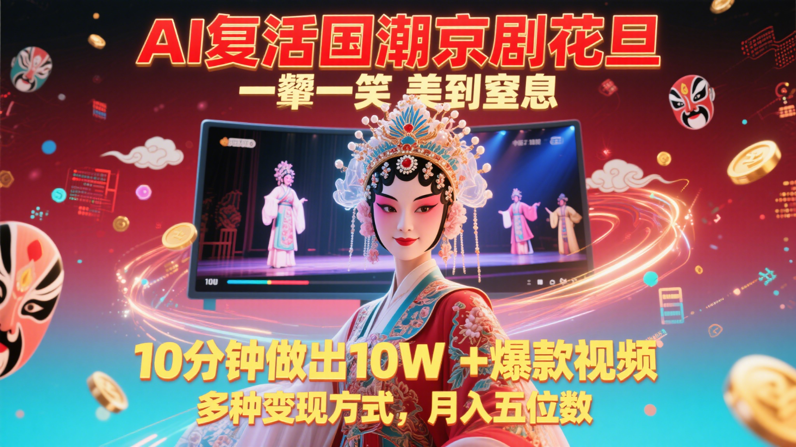 AI复活国潮京剧花旦，一颦一笑美到窒息，10分钟做出10W+爆款视频，多种变现方式-中创网_分享创业项目_互联网资源