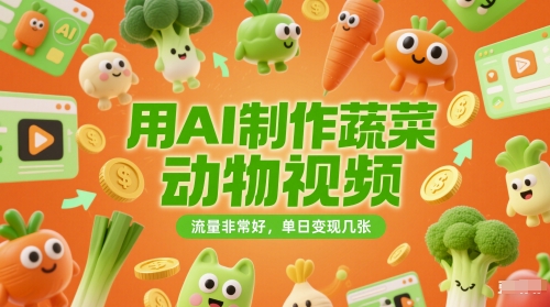 用AI制作蔬菜动物视频，流量非常好，单日变现几张-中创网_分享创业项目_互联网资源