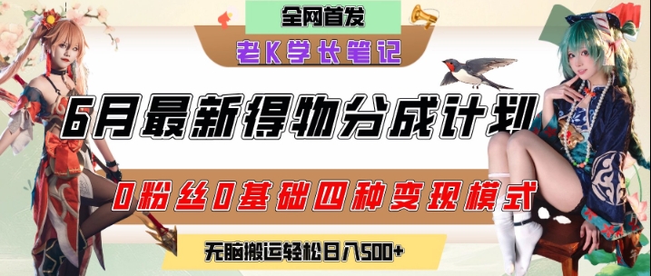 6月份最新得物创作者分成计划2.0玩法，0粉丝0基础四种模式变现，从隐蔽渠道无脑搬运，日入2张-中创网_分享创业项目_互联网资源