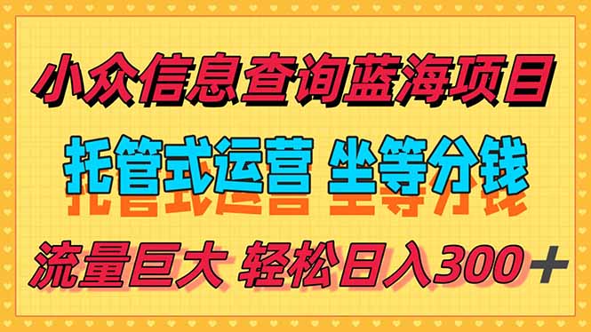 （15216期）稳定日入300＋，小众信息查询蓝海项目，全程懒人式托管，解放你的时间-中创网_分享创业项目_互联网资源