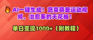 AI一键生成！蔬菜萌宠运动视频，治愈系的天花板！单日变现多张-中创网_分享创业项目_互联网资源