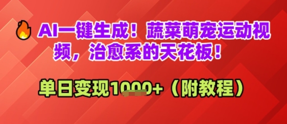 AI一键生成！蔬菜萌宠运动视频，治愈系的天花板！单日变现多张-中创网_分享创业项目_互联网资源