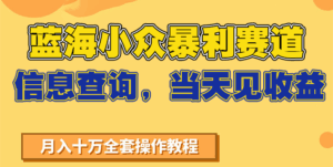 蓝海小众暴利赛道，信息查询，当天见收益，不讲玄学，7天搞了2万+-中创网_分享创业项目_互联网资源
