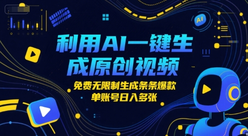 利用AI一键生成原创视频，免费无限制生成条条爆款，单账号日入多张-中创网_分享创业项目_互联网资源