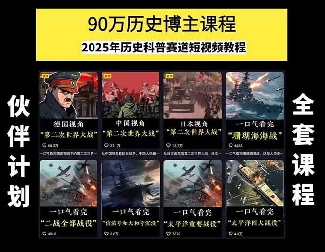 图片[1]-（15386期）历史短视频赛道变现课，百集素材库应用，文案剪辑技巧，账号运营全案