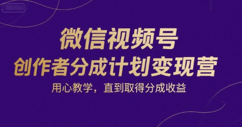 微信视频号创作者分成计划变现营，用心教学，直到取得分成收益-中创网_分享创业项目_互联网资源