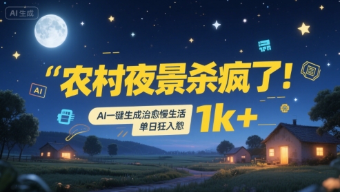 农村夜景杀疯了！AI一键生成治愈系慢生活，单日狂入1k+-中创网_分享创业项目_互联网资源