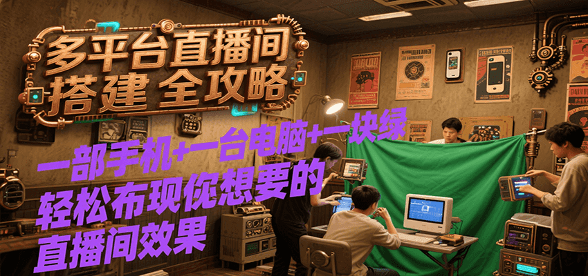 多平台直播间搭建全攻略，一部手机+一台电脑+一块绿布轻松实现你想要的直播间效果-中创网_分享创业项目_互联网资源