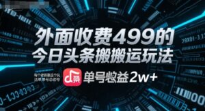 外面收费499的今日头条搬运玩法，有个老铁靠这个玩法单号总收益2w+-中创网_分享创业项目_互联网资源