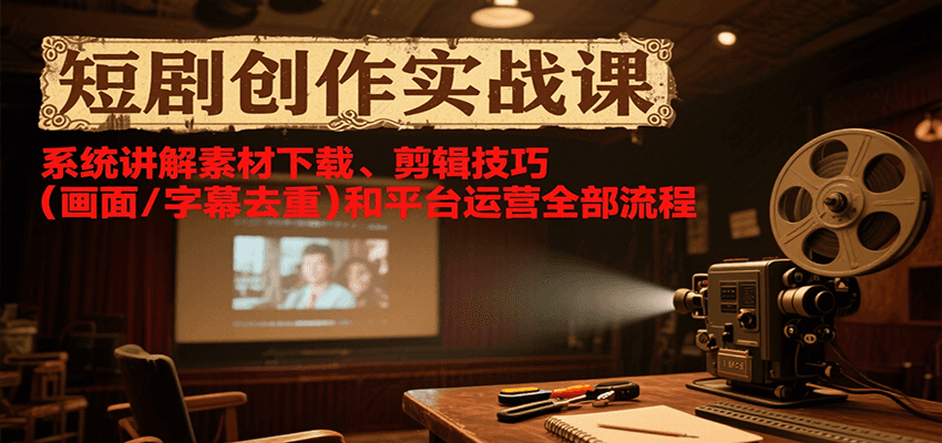 短剧创作实战课，系统讲解素材下载、剪辑技巧（画面/字幕去重）和平台运营全部流程-中创网_分享创业项目_互联网资源