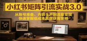 小红书矩阵引流3.0,从账号准备、内容生产到流量变现,快速掌握低成本高效获客策略-中创网_分享创业项目_互联网资源