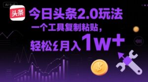 今日头条2.0玩法，一个工具复制粘贴，轻松月入1w+-中创网_分享创业项目_互联网资源