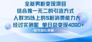 全新男粉变现项目引流人群35以上的男粉消费能力大 经过实测单日变现1k+-中创网_分享创业项目_互联网资源