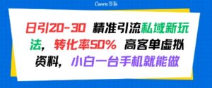 日引 20-30 精准引流私域新玩法，转化率50% 高客单虚拟资料，小白一台手机就能做-中创网_分享创业项目_互联网资源