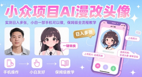 小众项目AI漫改头像，实测日入多张，小白一部手机可以做，保姆级全流程教学-中创网_分享创业项目_互联网资源