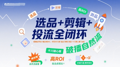 选品+剪辑+投流全闭环，破播自然流+撬动高ROI，手把手打通“选品-剪辑-测品-千川随心推”全链-中创网_分享创业项目_互联网资源