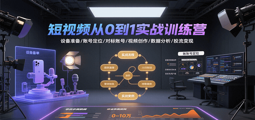 短视频从0到1实战训练营：设备准备/账号定位/对标账号/视频创作/数据分析/投流变现-中创网_分享创业项目_互联网资源