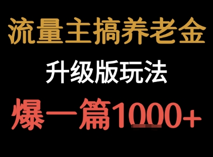 流量主之养老金升级版玩法  爆一篇收益1k+-中创网_分享创业项目_互联网资源