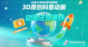自制3D原创科普动画教程，动画还原事件，抖音最新热门赛道，可过伙伴计划-中创网_分享创业项目_互联网资源