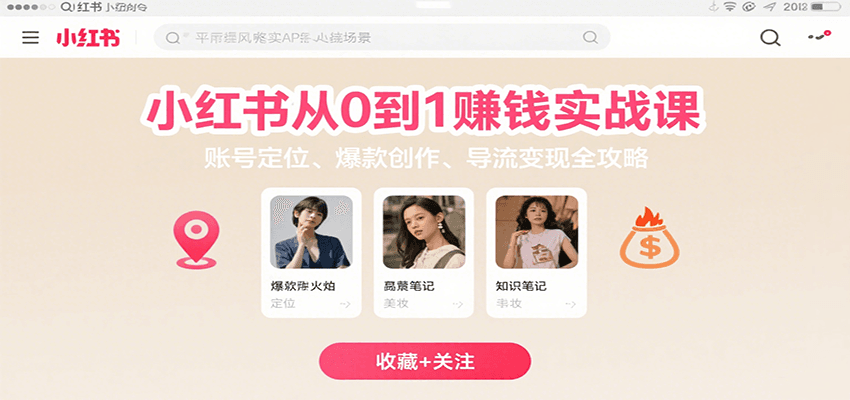 小红书从0到1赚钱实战课：账号定位、 爆款创作 、导流变现全攻略-中创网_分享创业项目_互联网资源