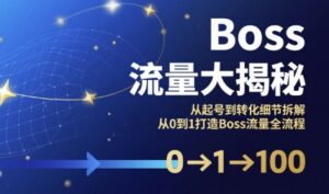 Boss流量大揭秘，从起号到转化细节拆解，从0到1打造Boss流量全流程-中创网_分享创业项目_互联网资源
