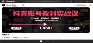 抖音账号盈利实战课，定位对标、标签打造、破播放技巧，讲涨粉变现与场景搭建-中创网_分享创业项目_互联网资源