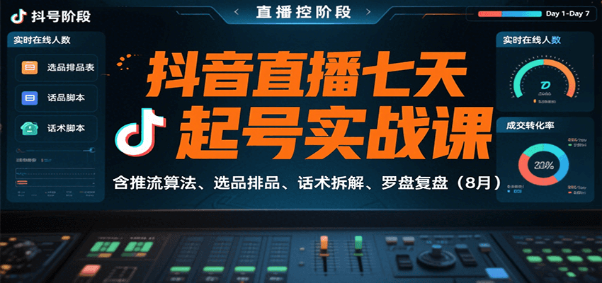 抖音直播七天起号实战课：含推流算法、选品排品、话术拆解、罗盘复盘（8月）-中创网_分享创业项目_互联网资源