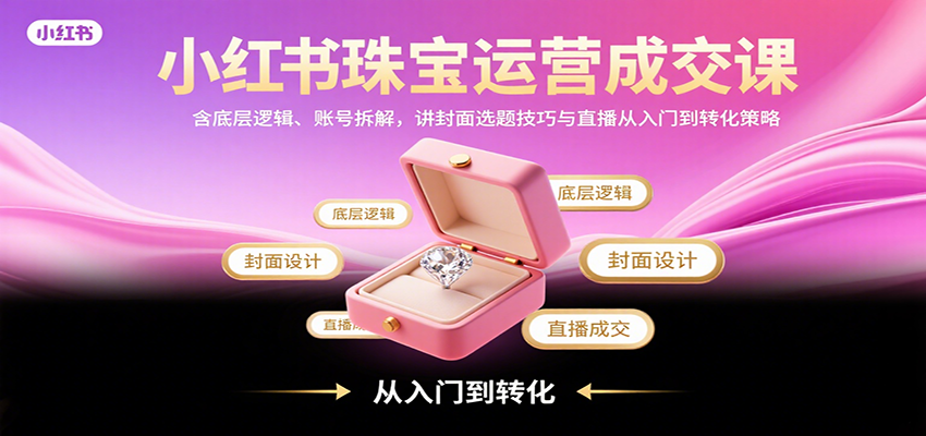 小红书珠宝运营成交课：含底层逻辑、账号拆解，讲封面选题技巧与直播从入门到转化策略-中创网_分享创业项目_互联网资源