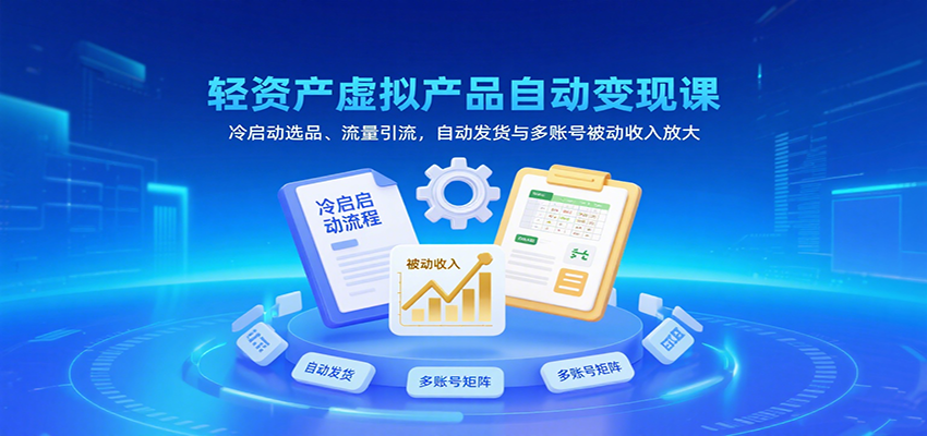 轻资产虚拟产品自动变现课,冷启动选品、流量引流,自动发货与多账号被动收入放大-中创网_分享创业项目_互联网资源