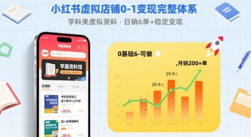 小红书虚拟店铺0-1变现完整体系：卖学科类虚拟资料，一天6张+，很稳定【已完结】-中创网_分享创业项目_互联网资源