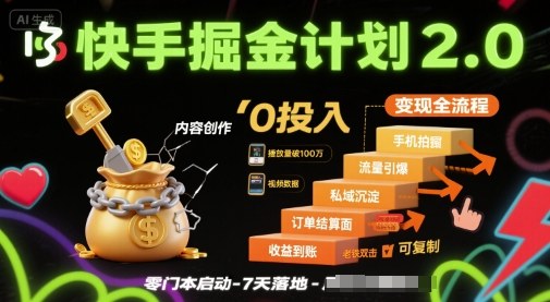 快手掘金计划2.0，快手电商变现全流程，简单可复制，0投入-中创网_分享创业项目_互联网资源