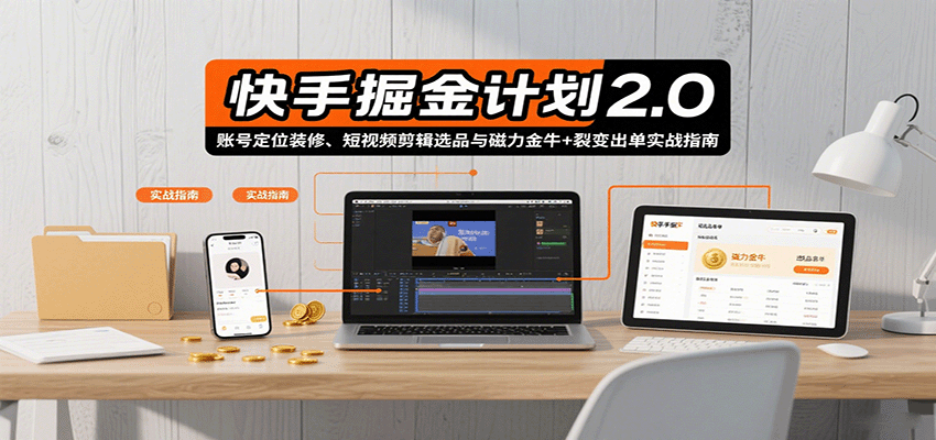 快手掘金计划2.0，账号定位装修、短视频剪辑选品与磁力金牛+裂变出单实战指南-中创网_分享创业项目_互联网资源