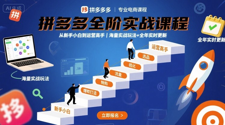 拼多多全阶实战课程，从新手小白到运营高手，海量实战玩法+全年实时更新【2025年9月更新】-中创网_分享创业项目_互联网资源