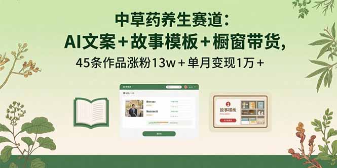 （15925期）中草药养生赛道：AI文案+故事模板+橱带货，45条作品涨粉13w+单月变现1万+-中创网_分享创业项目_互联网资源