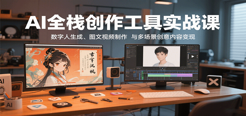 AI全栈创作工具实战课：数字人生成、图文视频制作与多场景创意内容变现-中创网_分享创业项目_互联网资源