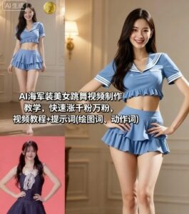 AI海军装美女跳舞视频制作教学，快速涨千粉万粉，视频教程+提示词(绘图词、动作词)-中创网_分享创业项目_互联网资源