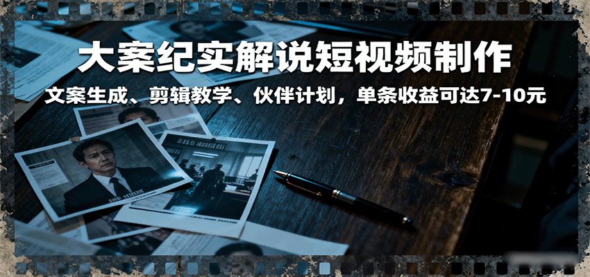 大案纪实解说短视频制作，文案生成、剪辑教学、伙伴计划，单条收益可达7-10元-中创网_专注互联网创业,项目资源整合-中创网_分享创业项目_互联网资源