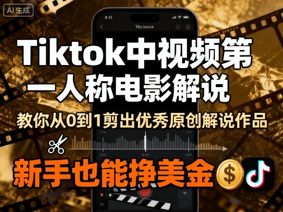 Tiktok中视频第一人称电影解说，教你从0到1剪出一个优秀的原创解说作品，新手也能挣美金-中创网_分享创业项目_互联网资源