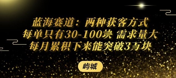蓝海赛道：两种获客方式每单只有30-100米 需求量大每月累积下来能突破3W-中创网_分享创业项目_互联网资源